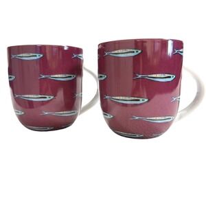 Fabienne Chapot Sardine Fish Mugs Set of 2 Burgundy Animaux de Cuisine Eclectic